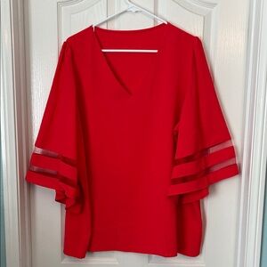 Red V-Neck Blouse with Layered Sleeves, 2XL